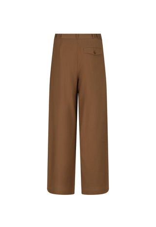 a-pair-of-wide-leg-cropped-trousers-in-a-solid-medium-brown-color-shown-from-the-back-on-a-plain-white-background