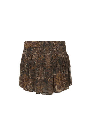 a-brown-and-beige-floral-patterned-pleated-mini-skirt-shown-flat-against-a-solid-white-background