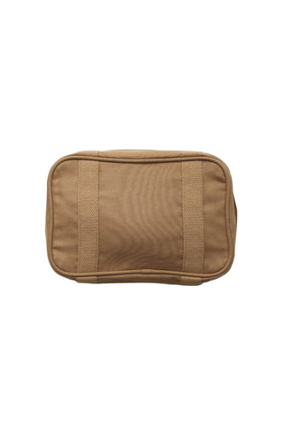 The camel Curators Club Cosmetic Bag. The bag features a zip opening and logo on the front.
